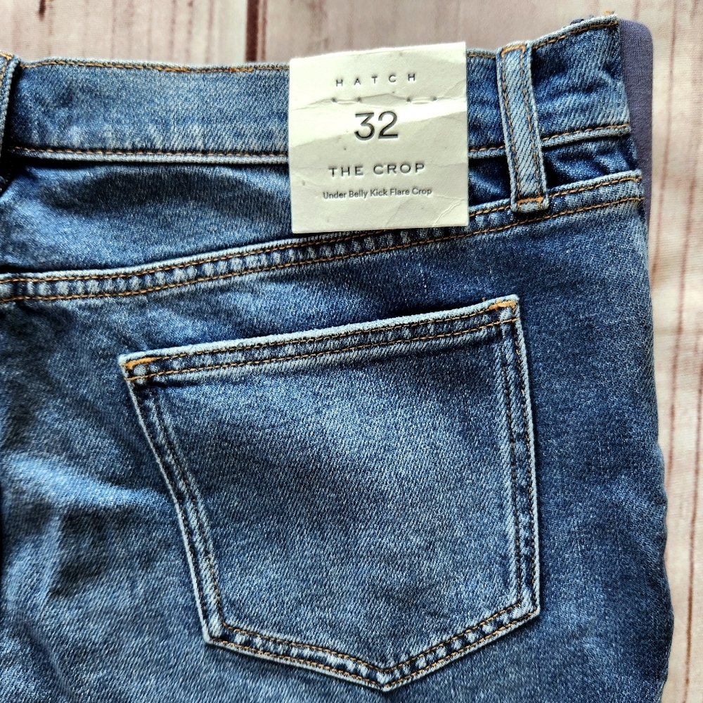 NWT Hatch "The Crop Under Belly Kick Flare" Cropped Jeans Blue Maternity Size 32 - Picture 7 of 14